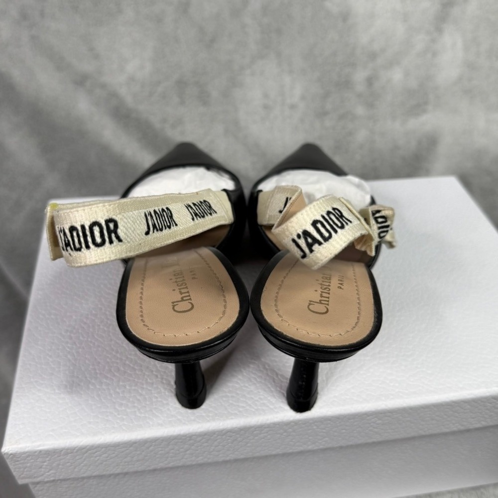 Christian Dior JAdior Slingback Heels Black Lambskin Ribb Size 37 - Picture 6 of 10